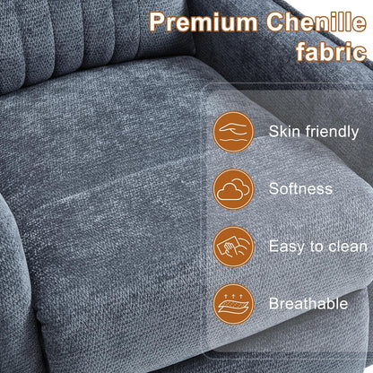Manual 360° Swivel Rocker Recliner Chair for Adults, Overstuffed Glider Chair for Nursery with Vibration Massage and Heat, Comfy Soft Fabric Glider with Side Pockets for Living Room, Beige