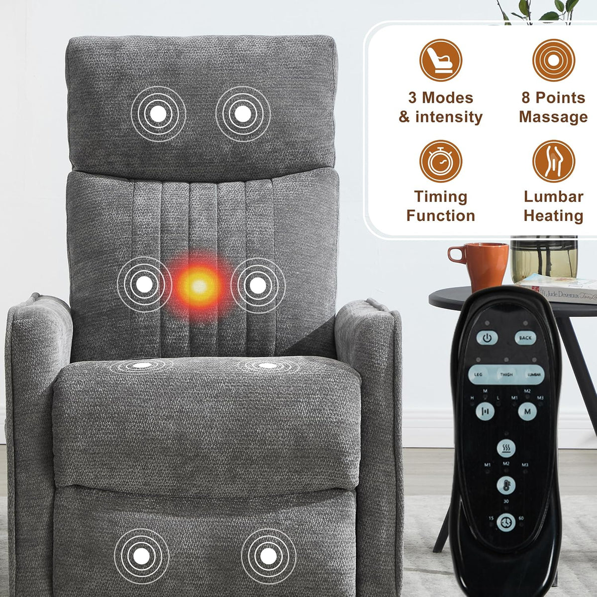 Manual 360° Swivel Rocker Recliner Chair for Adults, Overstuffed Glider Chair for Nursery with Vibration Massage and Heat, Comfy Soft Fabric Glider with Side Pockets for Living Room, Beige