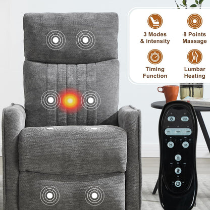 Manual 360° Swivel Rocker Recliner Chair for Adults, Overstuffed Glider Chair for Nursery with Vibration Massage and Heat, Comfy Soft Fabric Glider with Side Pockets for Living Room, Beige