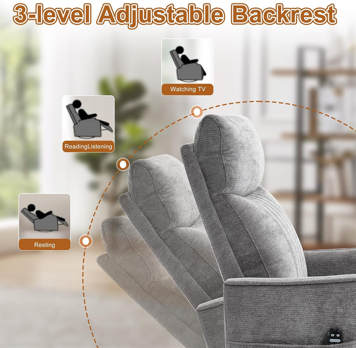 Manual 360° Swivel Rocker Recliner Chair for Adults, Overstuffed Glider Chair for Nursery with Vibration Massage and Heat, Comfy Soft Fabric Glider with Side Pockets for Living Room, Beige