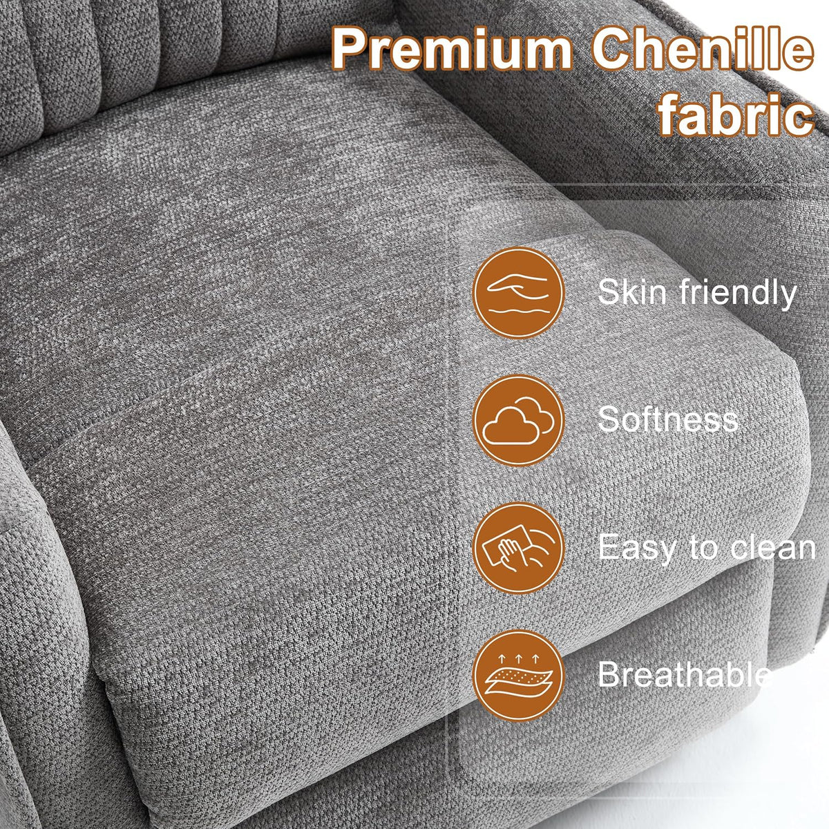 Manual 360° Swivel Rocker Recliner Chair for Adults, Overstuffed Glider Chair for Nursery with Vibration Massage and Heat, Comfy Soft Fabric Glider with Side Pockets for Living Room, Beige