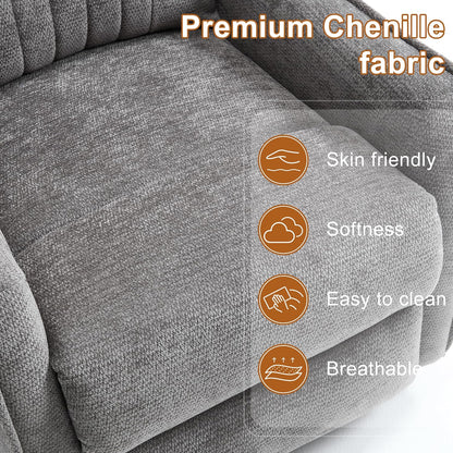 Manual 360° Swivel Rocker Recliner Chair for Adults, Overstuffed Glider Chair for Nursery with Vibration Massage and Heat, Comfy Soft Fabric Glider with Side Pockets for Living Room, Beige