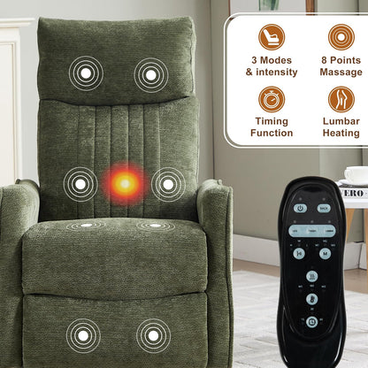 Manual 360° Swivel Rocker Recliner Chair for Adults, Overstuffed Glider Chair for Nursery with Vibration Massage and Heat, Comfy Soft Fabric Glider with Side Pockets for Living Room, Beige