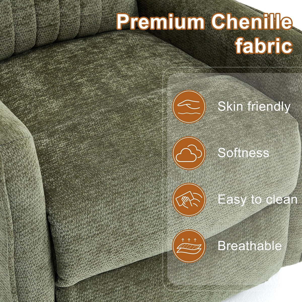 Manual 360° Swivel Rocker Recliner Chair for Adults, Overstuffed Glider Chair for Nursery with Vibration Massage and Heat, Comfy Soft Fabric Glider with Side Pockets for Living Room, Beige