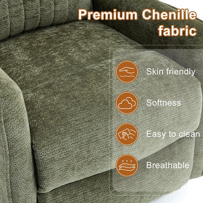 Manual 360° Swivel Rocker Recliner Chair for Adults, Overstuffed Glider Chair for Nursery with Vibration Massage and Heat, Comfy Soft Fabric Glider with Side Pockets for Living Room, Beige
