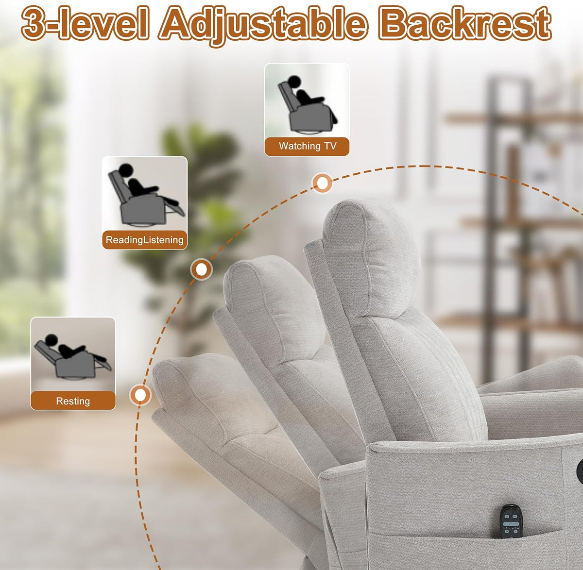 Manual 360° Swivel Rocker Recliner Chair for Adults, Overstuffed Glider Chair for Nursery with Vibration Massage and Heat, Comfy Soft Fabric Glider with Side Pockets for Living Room, Beige