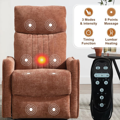Manual 360° Swivel Rocker Recliner Chair for Adults, Overstuffed Glider Chair for Nursery with Vibration Massage and Heat, Comfy Soft Fabric Glider with Side Pockets for Living Room, Beige