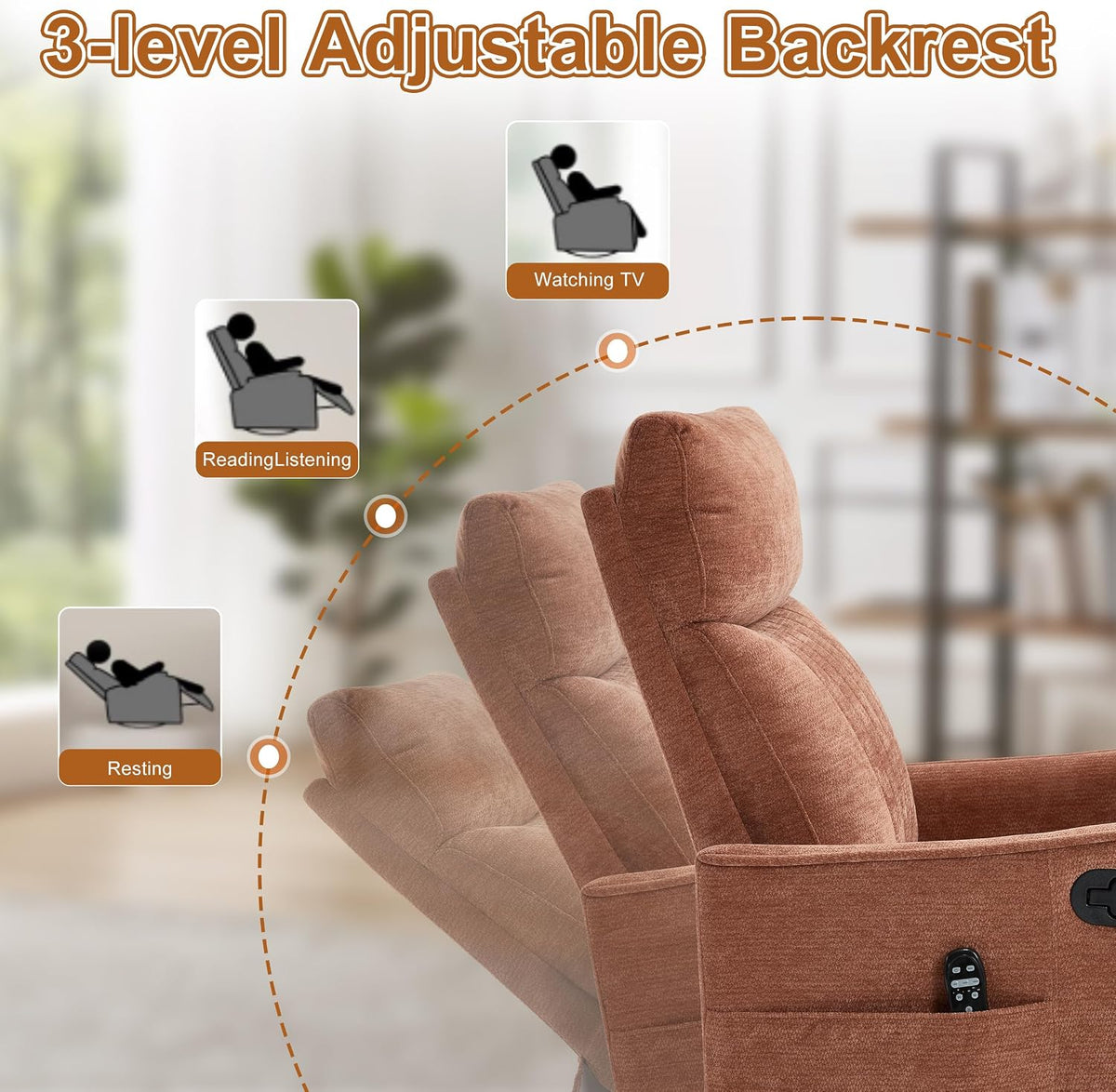 Manual 360° Swivel Rocker Recliner Chair for Adults, Overstuffed Glider Chair for Nursery with Vibration Massage and Heat, Comfy Soft Fabric Glider with Side Pockets for Living Room, Beige
