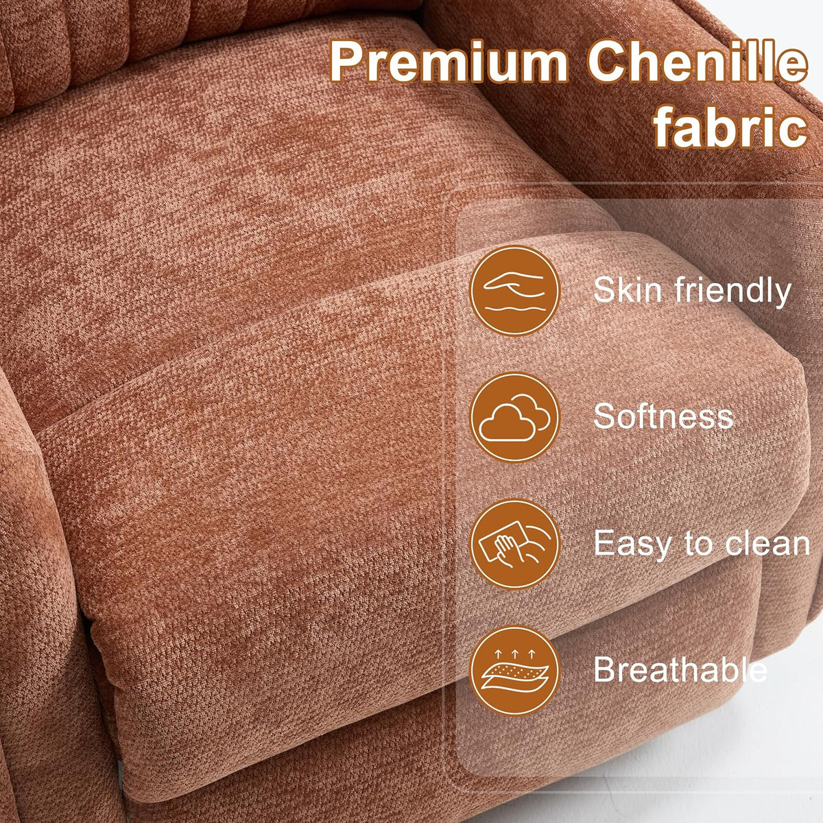 Manual 360° Swivel Rocker Recliner Chair for Adults, Overstuffed Glider Chair for Nursery with Vibration Massage and Heat, Comfy Soft Fabric Glider with Side Pockets for Living Room, Beige