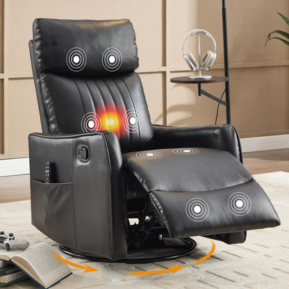 Manual 360° Swivel Rocker Recliner Chair for Adults, Overstuffed Glider Chair for Nursery with Vibration Massage and Heat, Comfy Soft Fabric Glider with Side Pockets for Living Room, Beige
