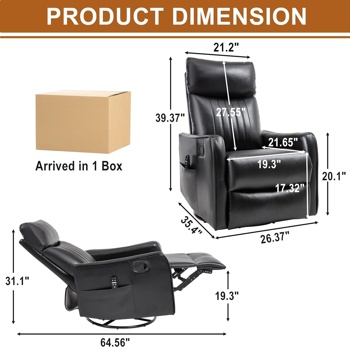 Manual 360° Swivel Rocker Recliner Chair for Adults, Overstuffed Glider Chair for Nursery with Vibration Massage and Heat, Comfy Soft Fabric Glider with Side Pockets for Living Room, Beige