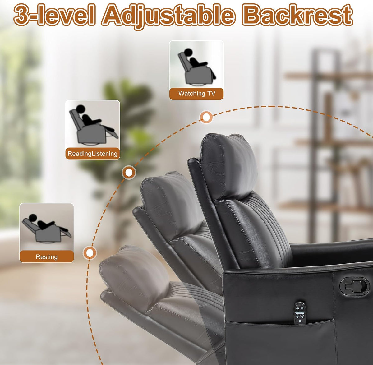 Manual 360° Swivel Rocker Recliner Chair for Adults, Overstuffed Glider Chair for Nursery with Vibration Massage and Heat, Comfy Soft Fabric Glider with Side Pockets for Living Room, Beige
