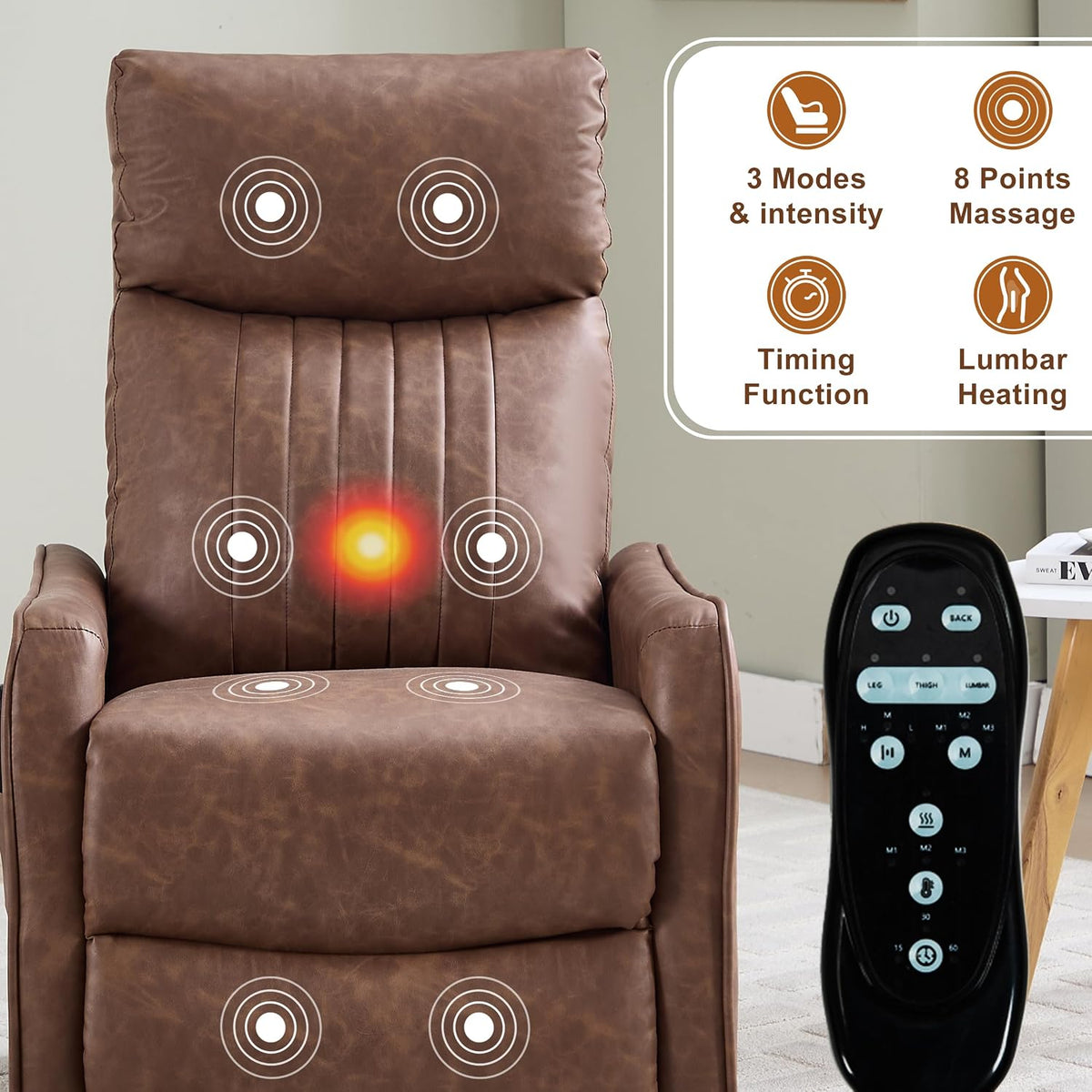 Manual 360° Swivel Rocker Recliner Chair for Adults, Overstuffed Glider Chair for Nursery with Vibration Massage and Heat, Comfy Soft Fabric Glider with Side Pockets for Living Room, Beige