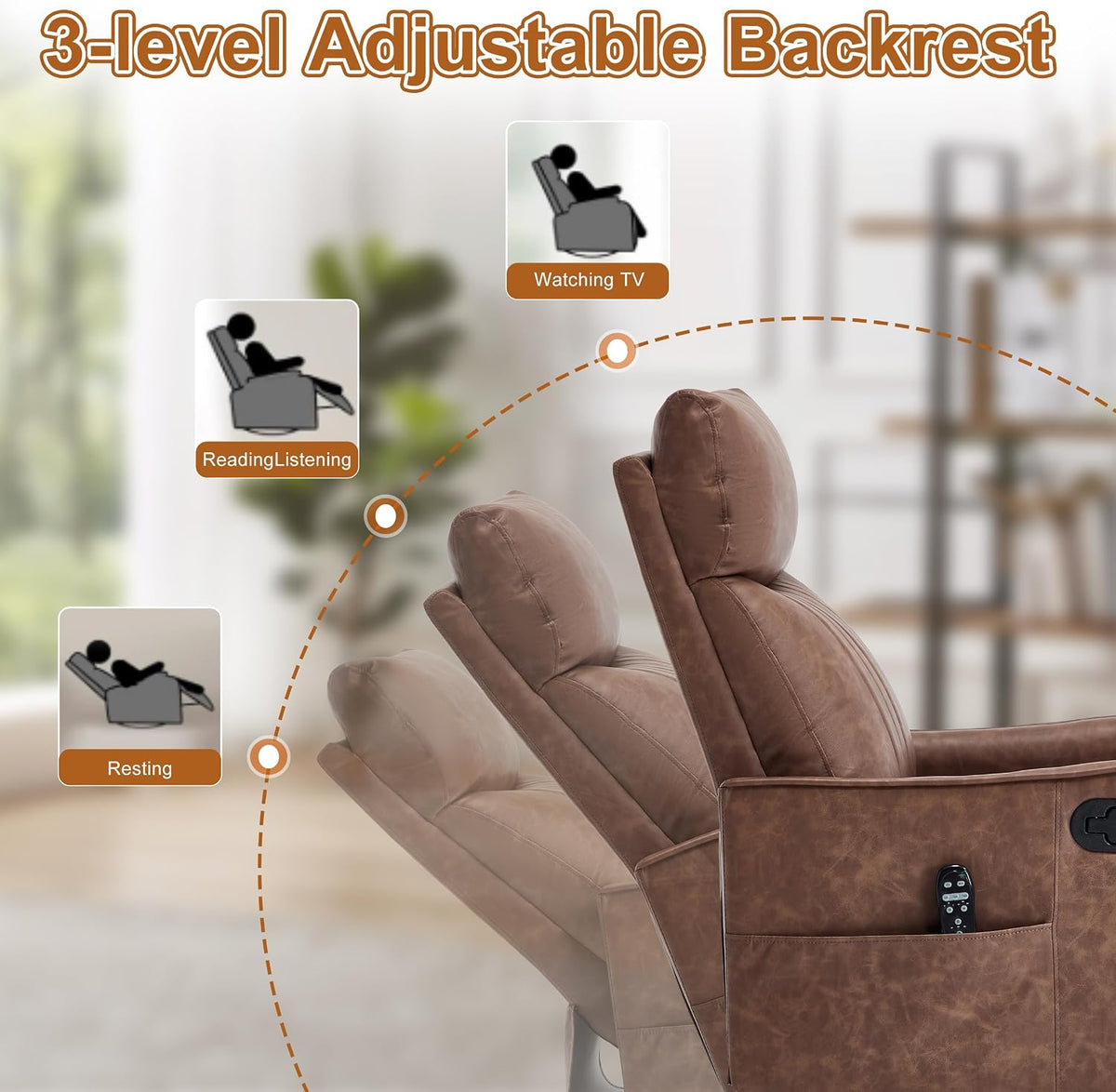 Manual 360° Swivel Rocker Recliner Chair for Adults, Overstuffed Glider Chair for Nursery with Vibration Massage and Heat, Comfy Soft Fabric Glider with Side Pockets for Living Room, Beige