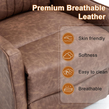 Manual 360° Swivel Rocker Recliner Chair for Adults, Overstuffed Glider Chair for Nursery with Vibration Massage and Heat, Comfy Soft Fabric Glider with Side Pockets for Living Room, Beige