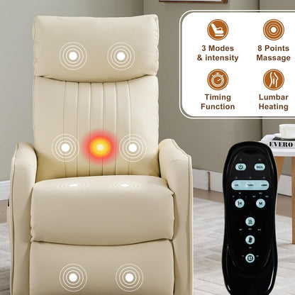 Manual 360° Swivel Rocker Recliner Chair for Adults, Overstuffed Glider Chair for Nursery with Vibration Massage and Heat, Comfy Soft Fabric Glider with Side Pockets for Living Room, Beige
