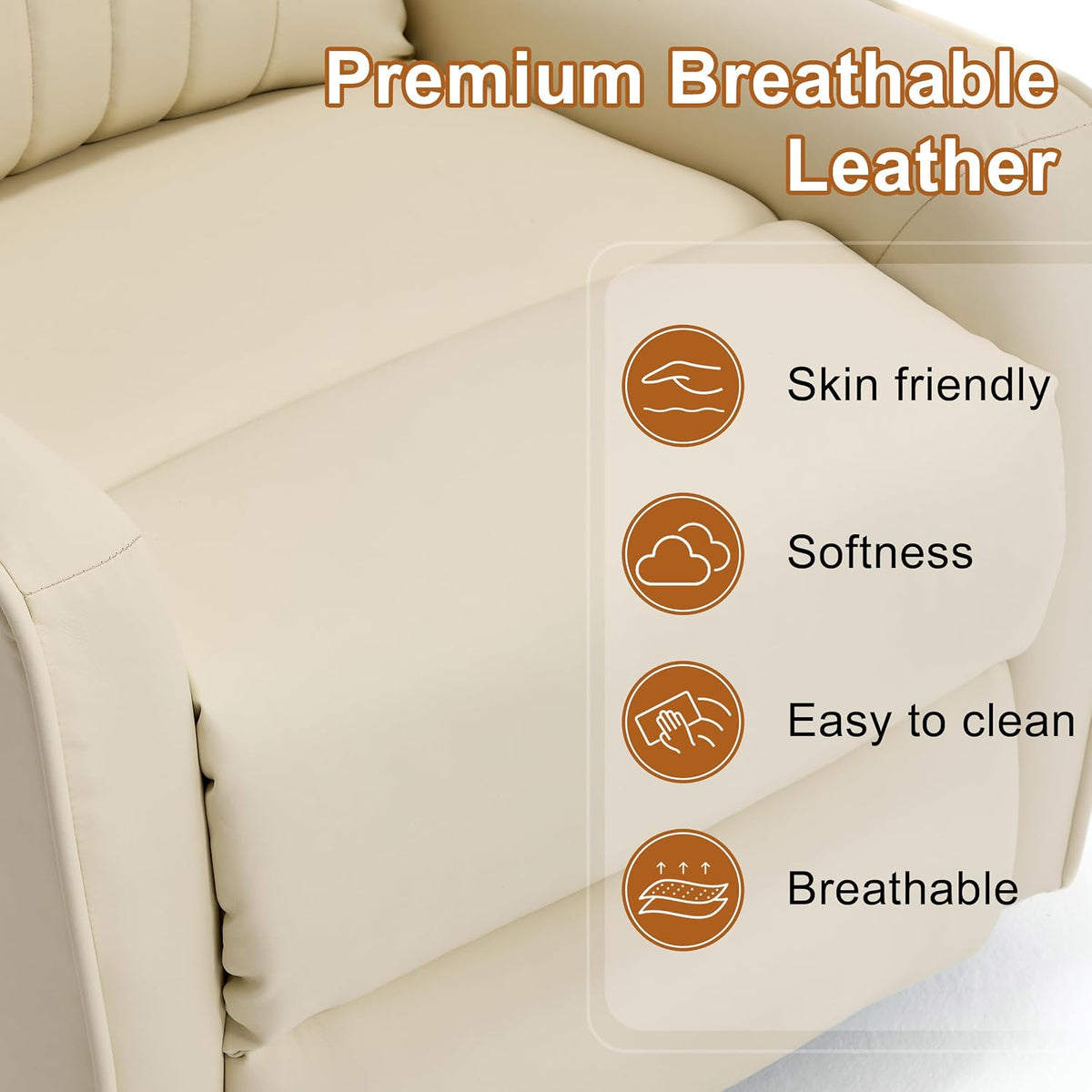 Manual 360° Swivel Rocker Recliner Chair for Adults, Overstuffed Glider Chair for Nursery with Vibration Massage and Heat, Comfy Soft Fabric Glider with Side Pockets for Living Room, Beige