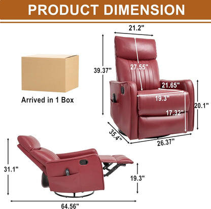Manual 360° Swivel Rocker Recliner Chair for Adults, Overstuffed Glider Chair for Nursery with Vibration Massage and Heat, Comfy Soft Fabric Glider with Side Pockets for Living Room, Beige