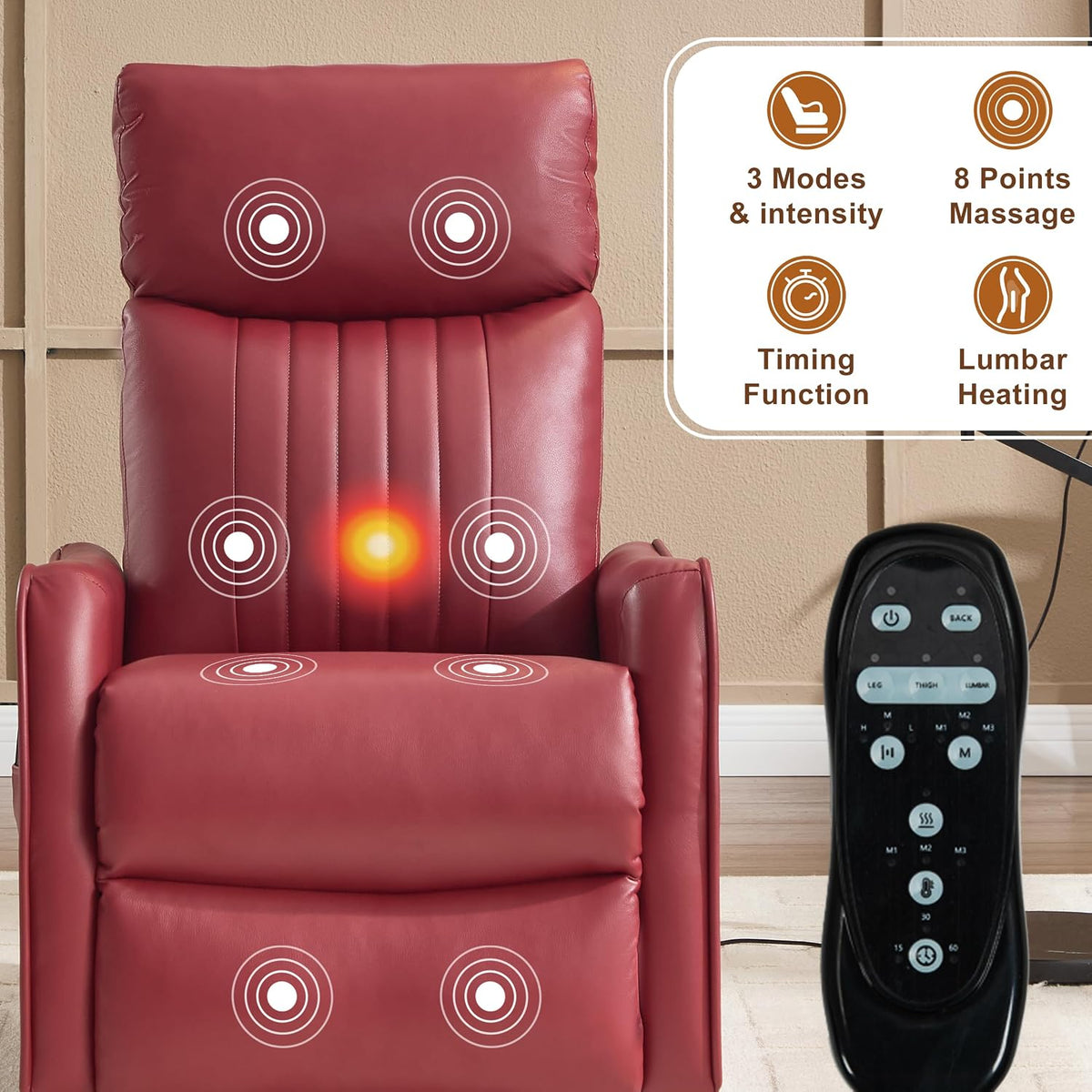 Manual 360° Swivel Rocker Recliner Chair for Adults, Overstuffed Glider Chair for Nursery with Vibration Massage and Heat, Comfy Soft Fabric Glider with Side Pockets for Living Room, Beige