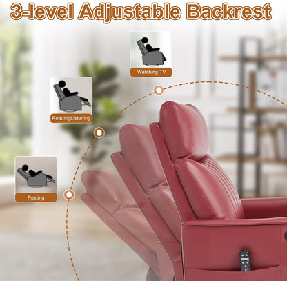 Manual 360° Swivel Rocker Recliner Chair for Adults, Overstuffed Glider Chair for Nursery with Vibration Massage and Heat, Comfy Soft Fabric Glider with Side Pockets for Living Room, Beige