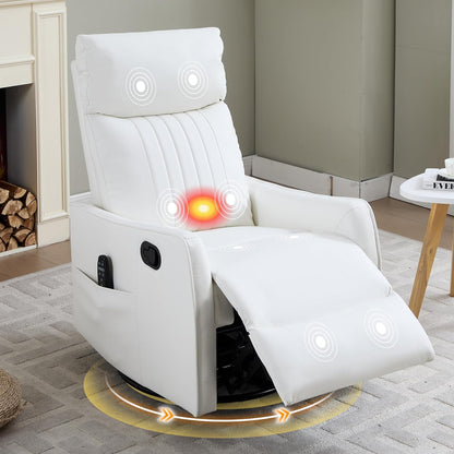 Manual 360° Swivel Rocker Recliner Chair for Adults, Overstuffed Glider Chair for Nursery with Vibration Massage and Heat, Comfy Soft Fabric Glider with Side Pockets for Living Room, Beige