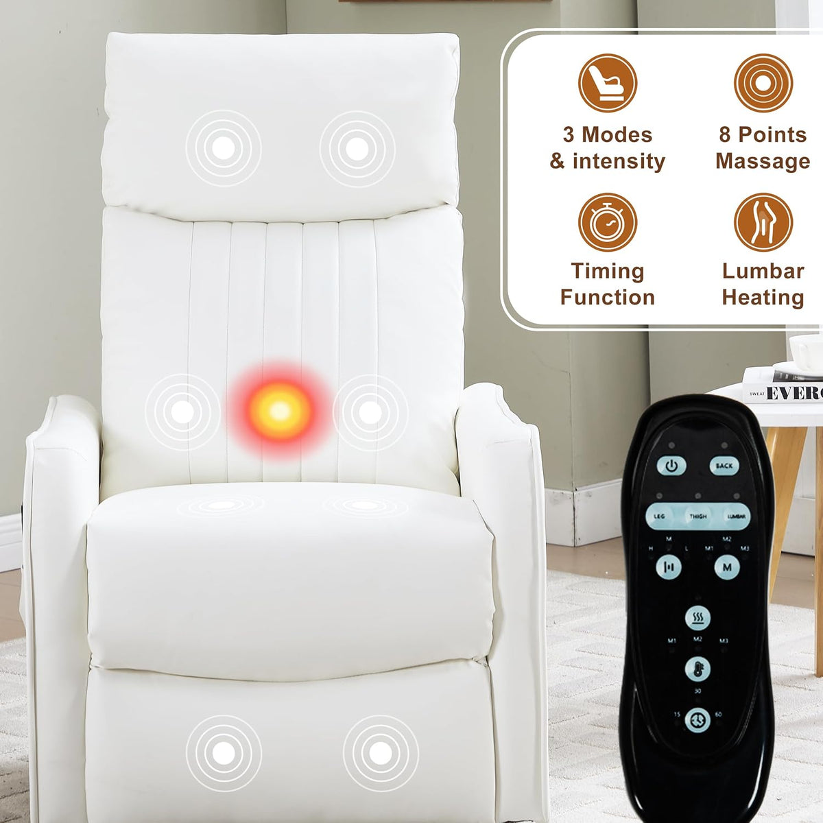 Manual 360° Swivel Rocker Recliner Chair for Adults, Overstuffed Glider Chair for Nursery with Vibration Massage and Heat, Comfy Soft Fabric Glider with Side Pockets for Living Room, Beige