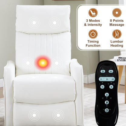 Manual 360° Swivel Rocker Recliner Chair for Adults, Overstuffed Glider Chair for Nursery with Vibration Massage and Heat, Comfy Soft Fabric Glider with Side Pockets for Living Room, Beige