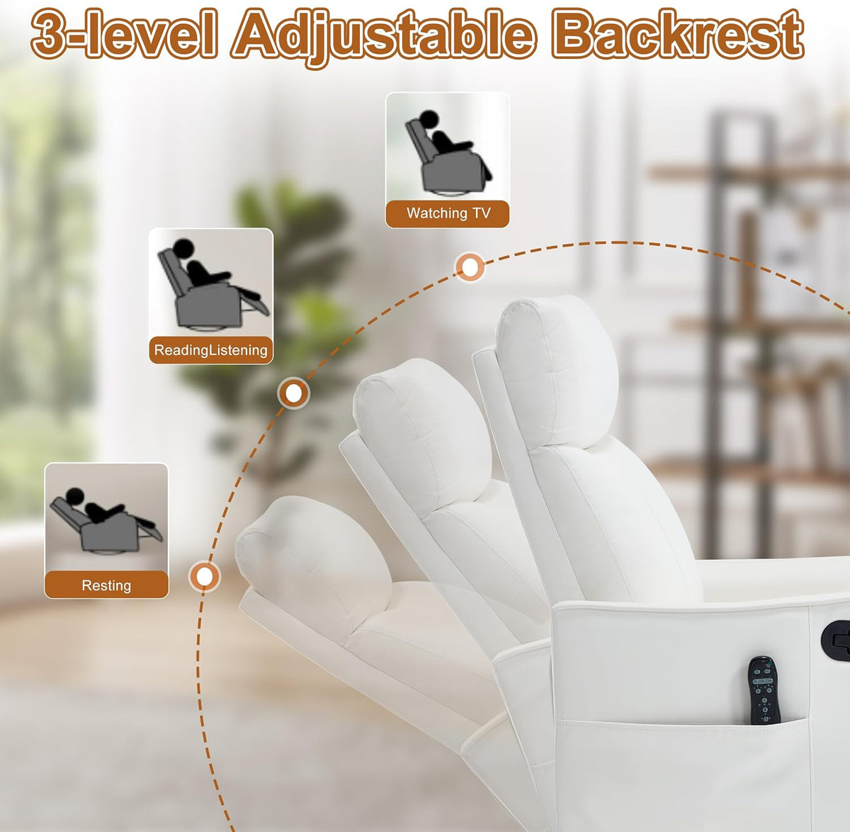 Manual 360° Swivel Rocker Recliner Chair for Adults, Overstuffed Glider Chair for Nursery with Vibration Massage and Heat, Comfy Soft Fabric Glider with Side Pockets for Living Room, Beige