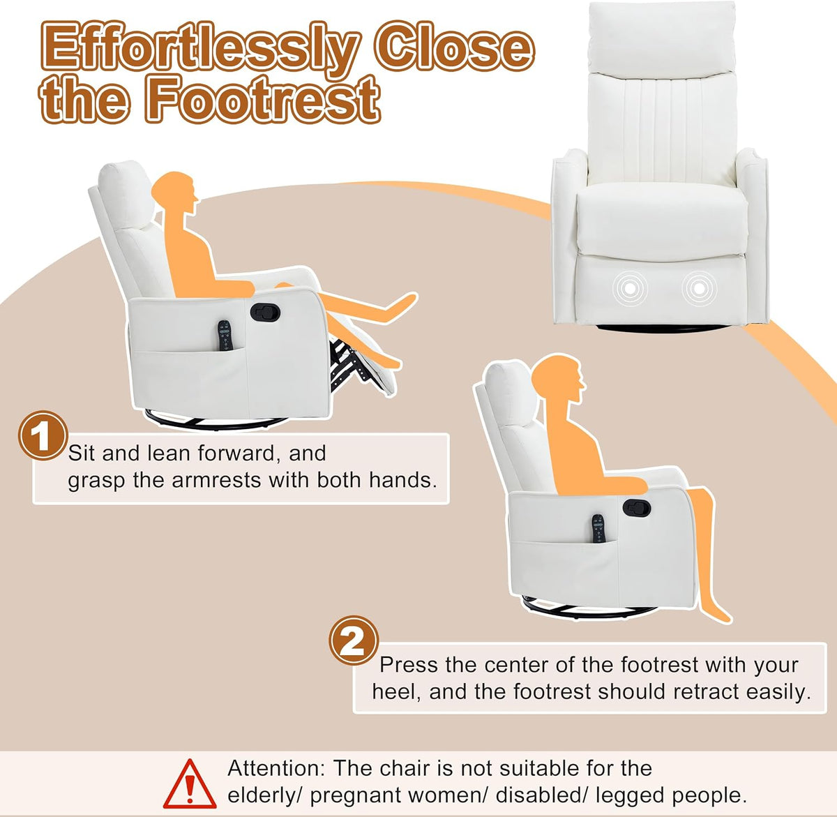 Manual 360° Swivel Rocker Recliner Chair for Adults, Overstuffed Glider Chair for Nursery with Vibration Massage and Heat, Comfy Soft Fabric Glider with Side Pockets for Living Room, Beige