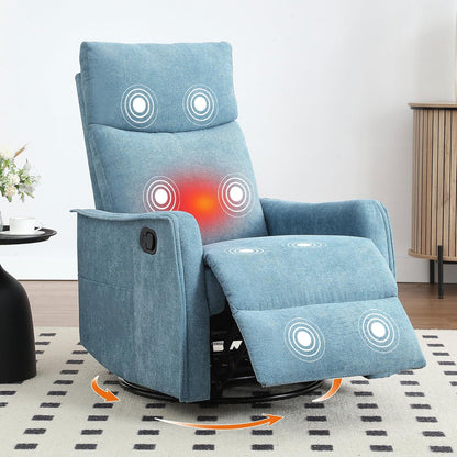 Manual 360° Swivel Rocker Recliner Chair for Adults, Overstuffed Glider Chair for Nursery with Vibration Massage and Heat, Comfy Soft Fabric Glider with Side Pockets for Living Room, Beige