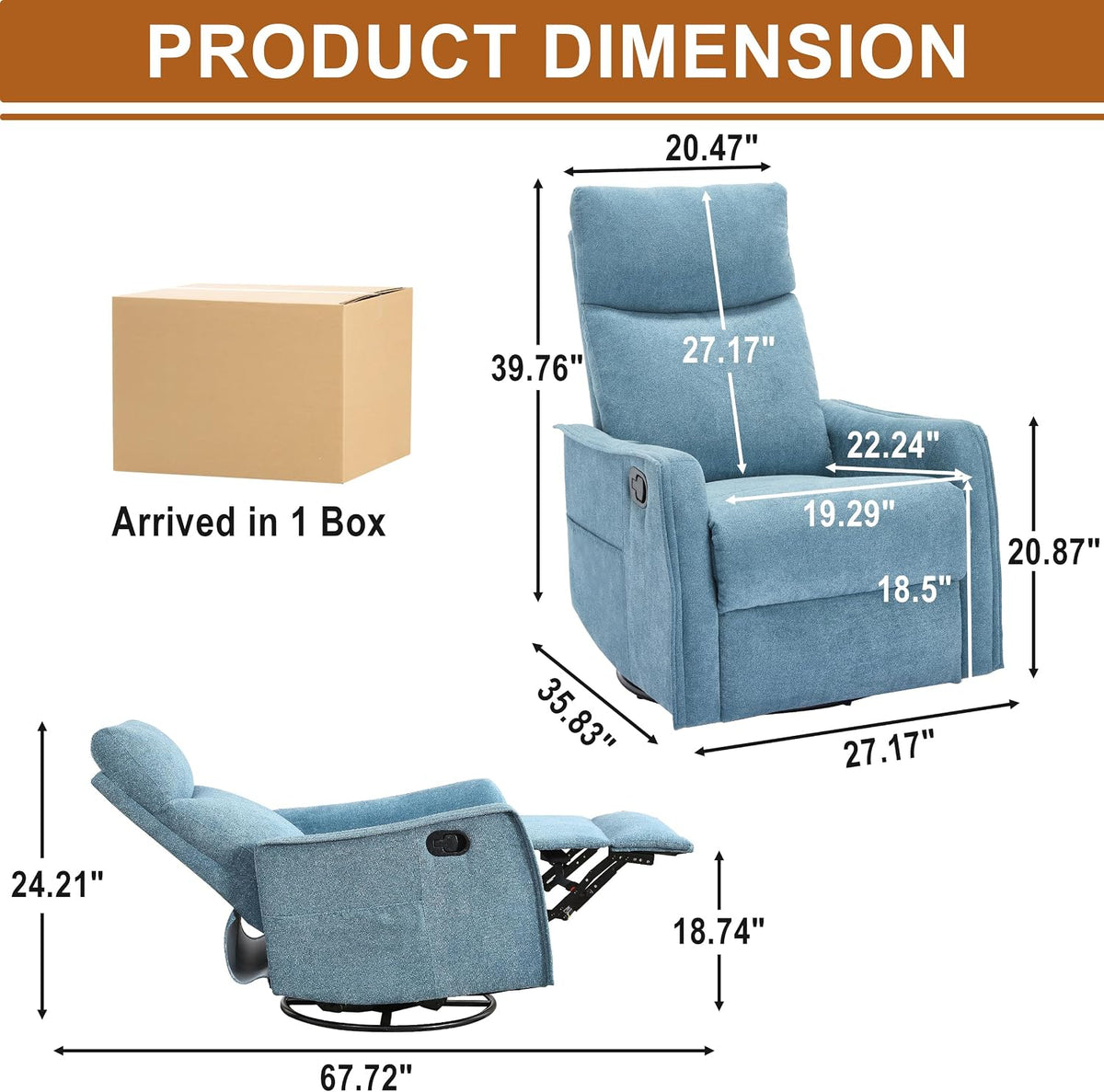Manual 360° Swivel Rocker Recliner Chair for Adults, Overstuffed Glider Chair for Nursery with Vibration Massage and Heat, Comfy Soft Fabric Glider with Side Pockets for Living Room, Beige