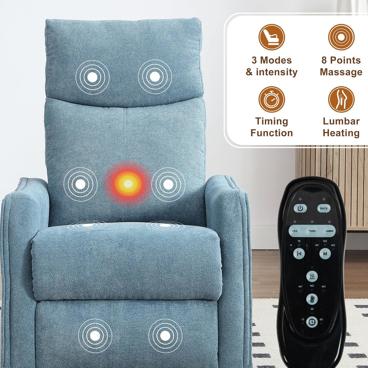 Manual 360° Swivel Rocker Recliner Chair for Adults, Overstuffed Glider Chair for Nursery with Vibration Massage and Heat, Comfy Soft Fabric Glider with Side Pockets for Living Room, Beige