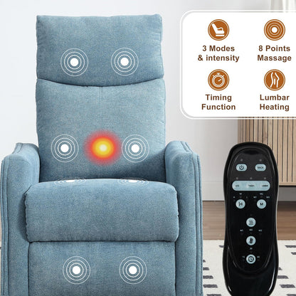 Manual 360° Swivel Rocker Recliner Chair for Adults, Overstuffed Glider Chair for Nursery with Vibration Massage and Heat, Comfy Soft Fabric Glider with Side Pockets for Living Room, Beige