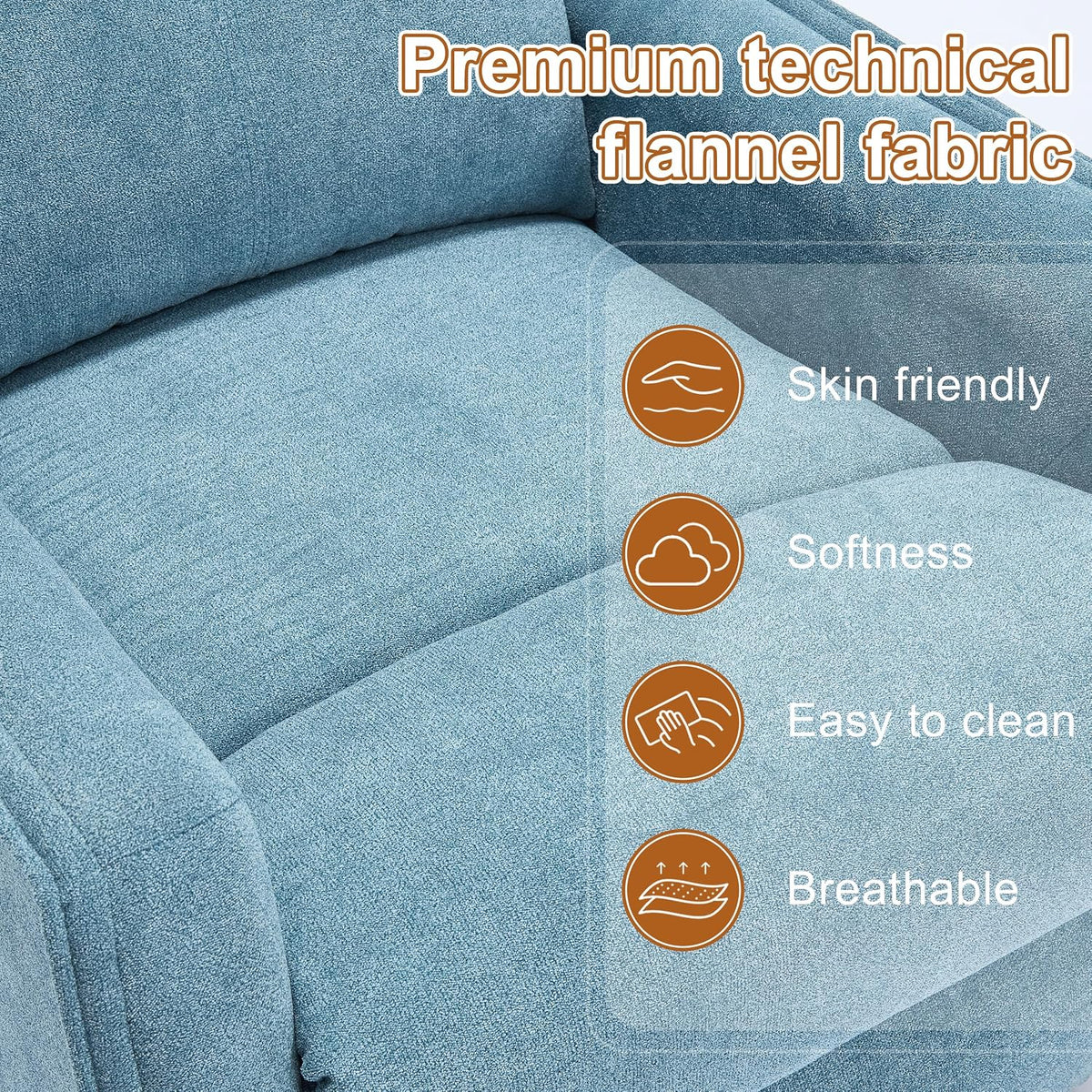 Manual 360° Swivel Rocker Recliner Chair for Adults, Overstuffed Glider Chair for Nursery with Vibration Massage and Heat, Comfy Soft Fabric Glider with Side Pockets for Living Room, Beige