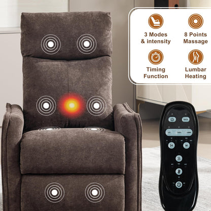 Manual 360° Swivel Rocker Recliner Chair for Adults, Overstuffed Glider Chair for Nursery with Vibration Massage and Heat, Comfy Soft Fabric Glider with Side Pockets for Living Room, Beige