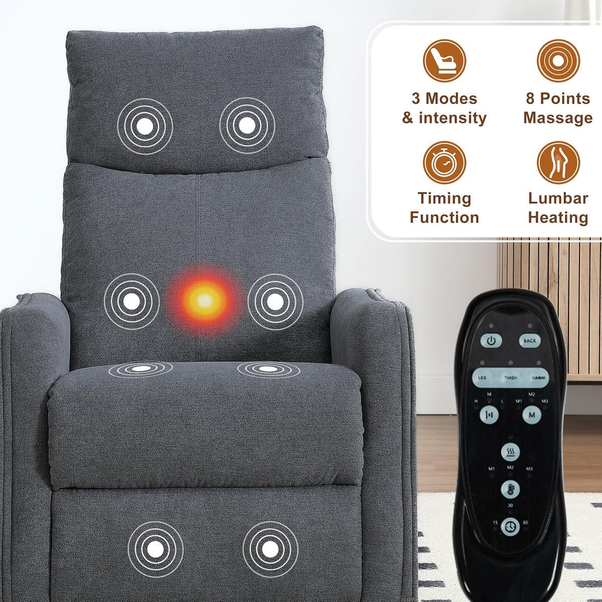 Manual 360° Swivel Rocker Recliner Chair for Adults, Overstuffed Glider Chair for Nursery with Vibration Massage and Heat, Comfy Soft Fabric Glider with Side Pockets for Living Room, Beige