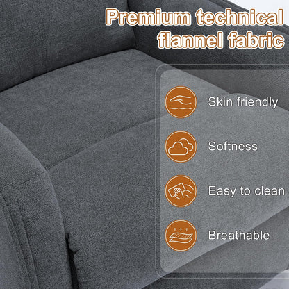 Manual 360° Swivel Rocker Recliner Chair for Adults, Overstuffed Glider Chair for Nursery with Vibration Massage and Heat, Comfy Soft Fabric Glider with Side Pockets for Living Room, Beige