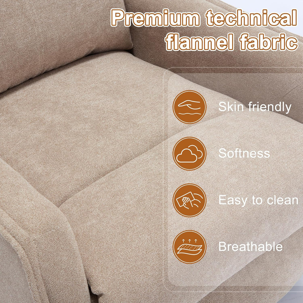 Manual 360° Swivel Rocker Recliner Chair for Adults, Overstuffed Glider Chair for Nursery with Vibration Massage and Heat, Comfy Soft Fabric Glider with Side Pockets for Living Room, Beige
