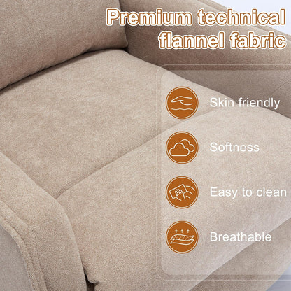 Manual 360° Swivel Rocker Recliner Chair for Adults, Overstuffed Glider Chair for Nursery with Vibration Massage and Heat, Comfy Soft Fabric Glider with Side Pockets for Living Room, Beige