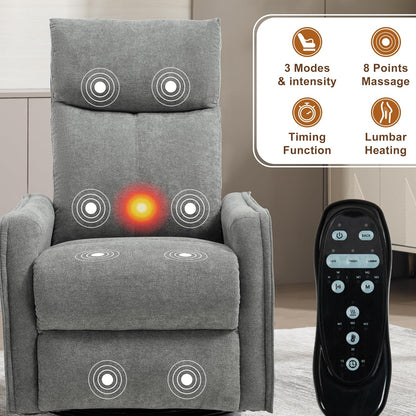 Manual 360° Swivel Rocker Recliner Chair for Adults, Overstuffed Glider Chair for Nursery with Vibration Massage and Heat, Comfy Soft Fabric Glider with Side Pockets for Living Room, Beige