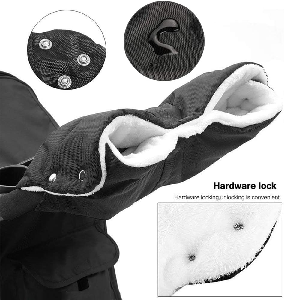 Stroller Gloves for Winter Waterproof, Extra Thick Fleece Stroller Hand Muff, Anti-Freeze Pram Accessories Baby Stroller Hand Gloves Hand Warmer