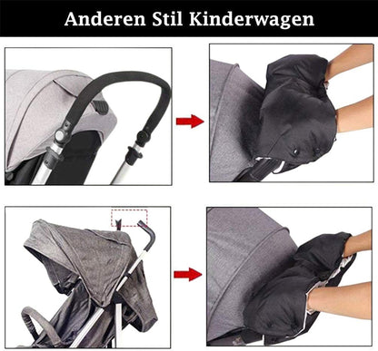 Stroller Gloves for Winter Waterproof, Extra Thick Fleece Stroller Hand Muff, Anti-Freeze Pram Accessories Baby Stroller Hand Gloves Hand Warmer