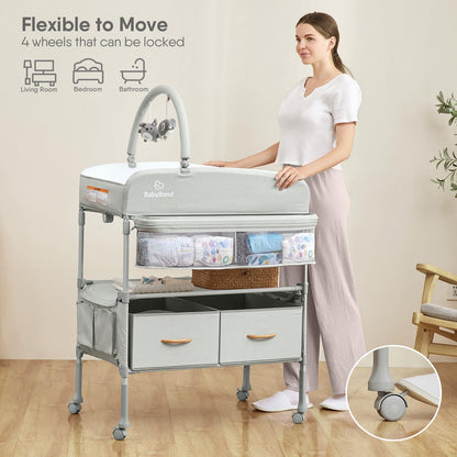 Portable Baby Changing Table with 2 Storage Baskets (Grey)