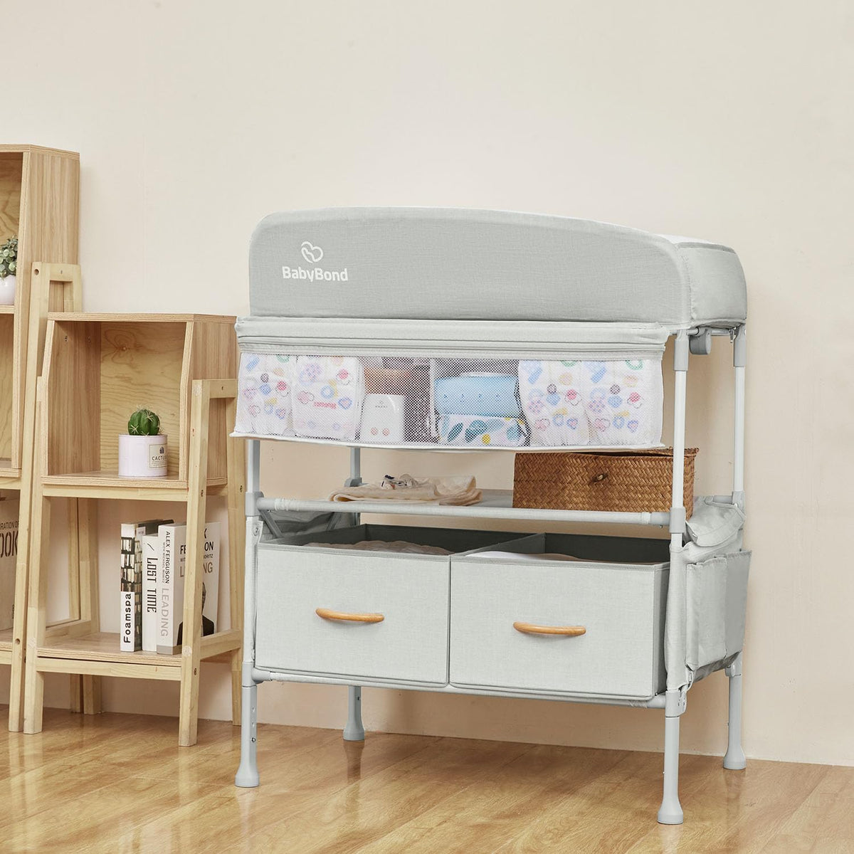 Portable Baby Changing Table with 2 Storage Baskets (Grey)