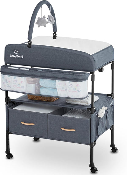 Portable Baby Changing Table with 2 Storage Baskets (Grey)
