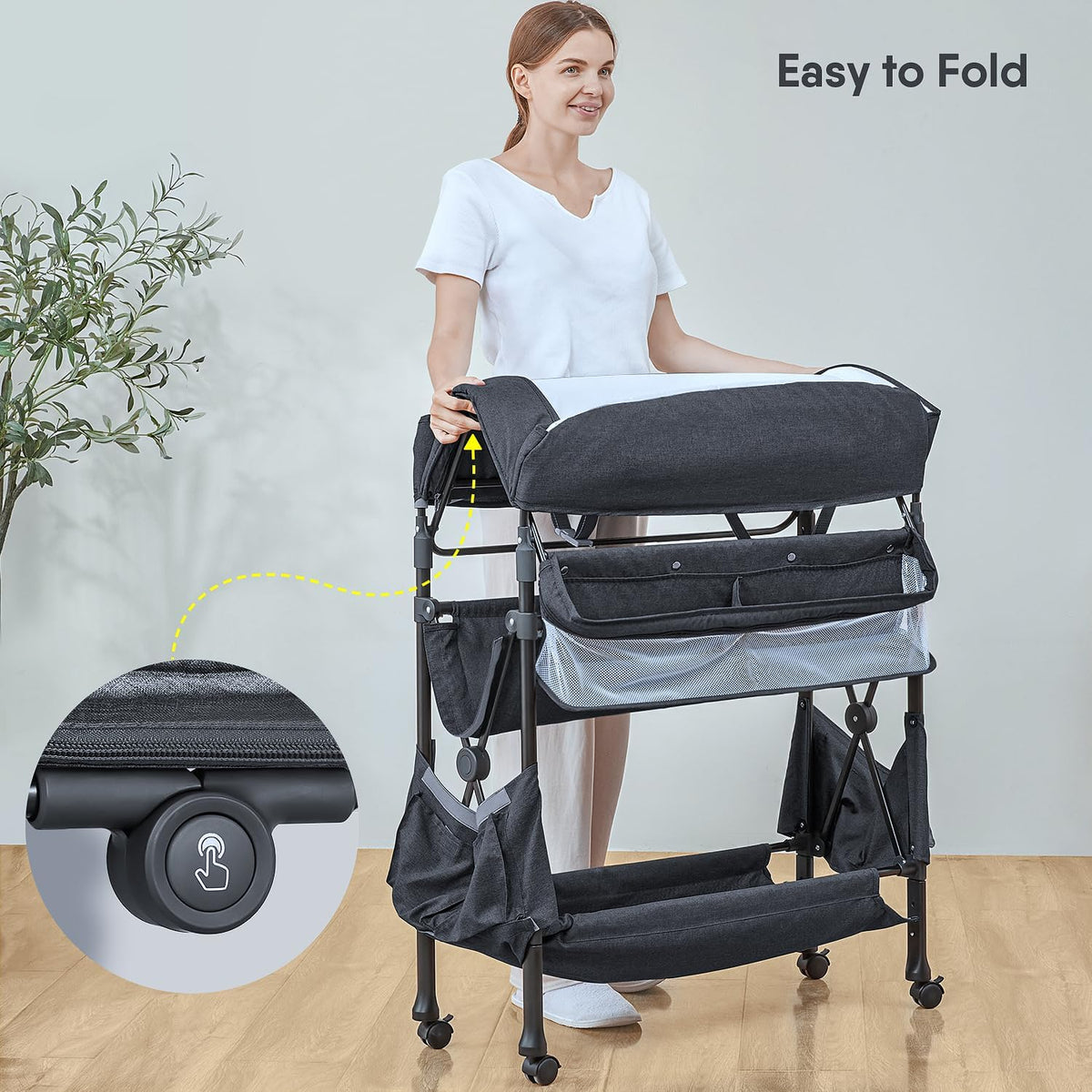 Portable Baby Changing Table with 2 Storage Baskets (Grey)