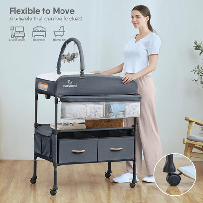 Portable Baby Changing Table with 2 Storage Baskets (Grey)