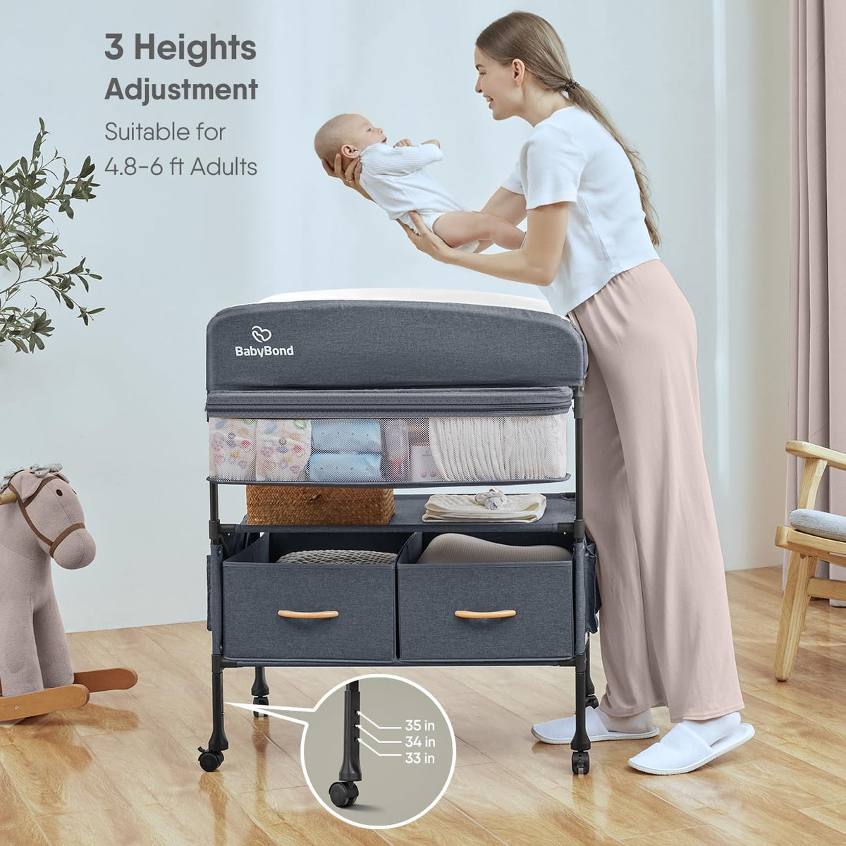 Portable Baby Changing Table with 2 Storage Baskets (Grey)