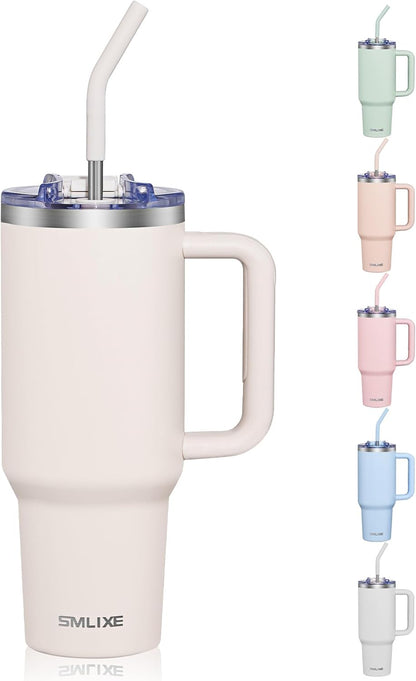 40 oz Tumbler With Handle and Straw, Insulated Tumbler With Leakproof Lids, Stainless Steel|BPA-Free, Cold for 24 H (Lavender)