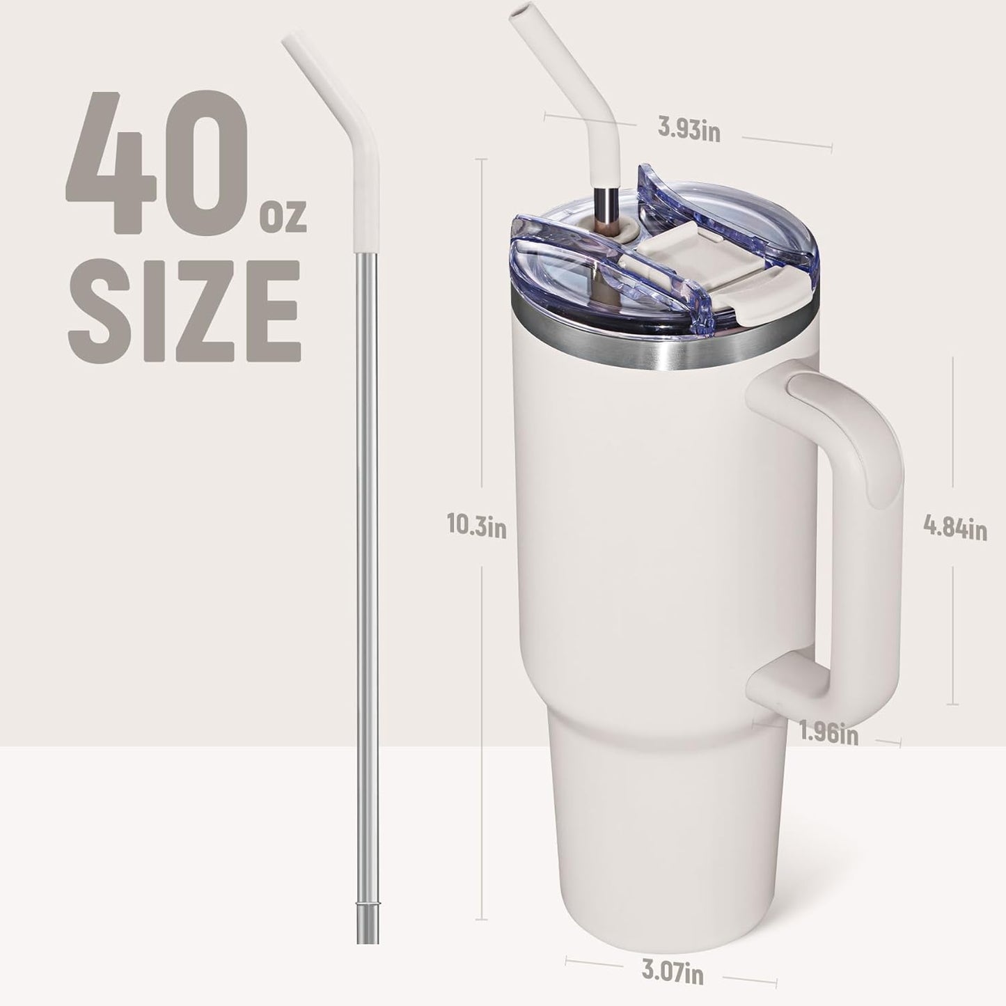 40 oz Tumbler With Handle and Straw, Insulated Tumbler With Leakproof Lids, Stainless Steel|BPA-Free, Cold for 24 H (Lavender)